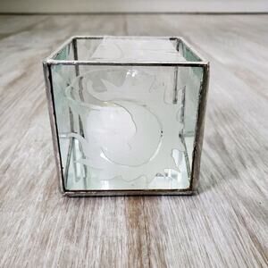 Vintage Clear Glass Luminary Candle Holder Square Jar Decor Frosted Glass